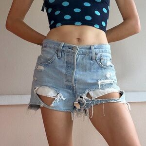 Levi's Light Blue Ripped Jean Shorts